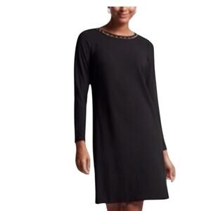 J Jill Wearever Collection Black Long Sleeve Pearl Neckline Dress Size Medium